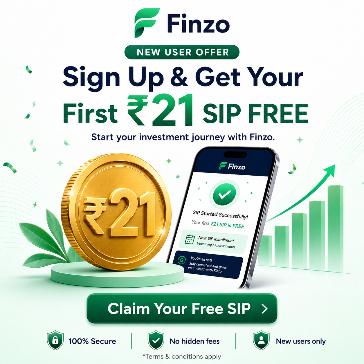 Finzo new user offer—get your first 21 rupee SIP free